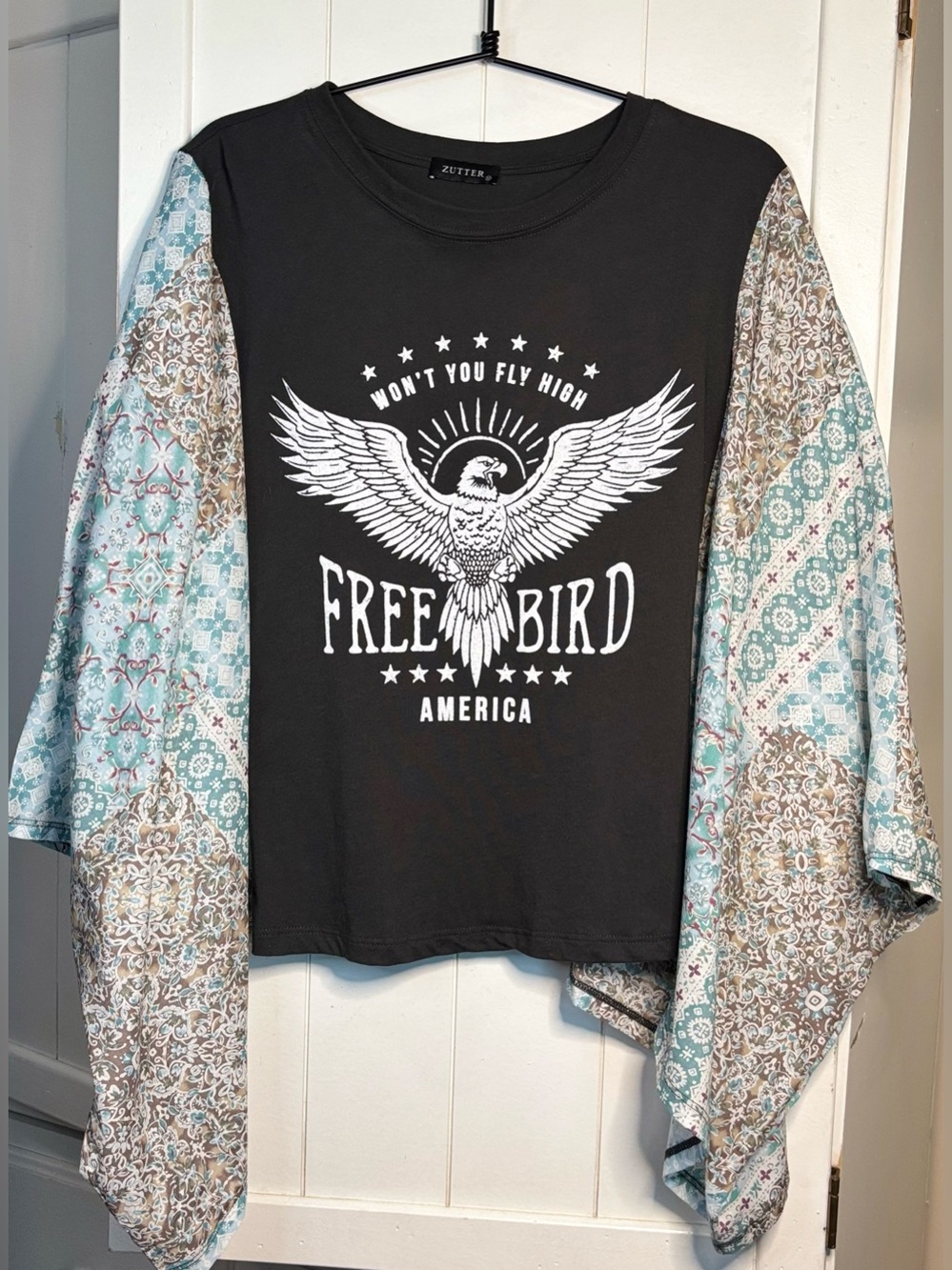 Zutter Free Bird America Graphic Sheer Boho Kaftan Top M - Picture 3 of 9